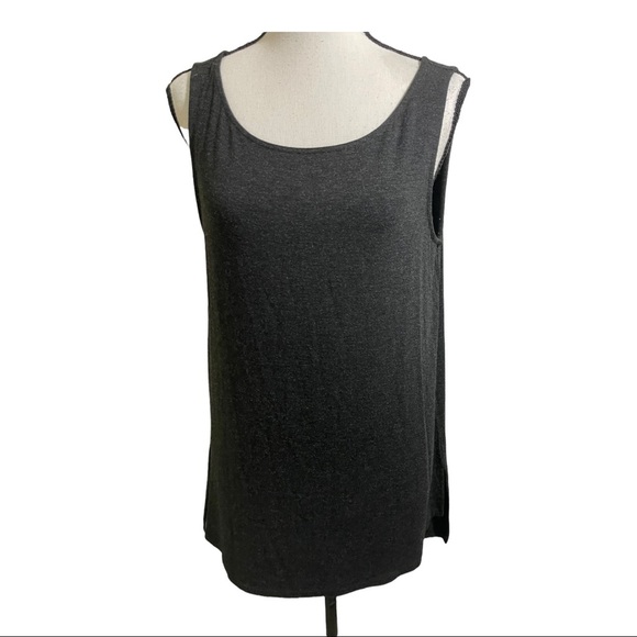 Eileen fisher round neckline side slit high low tank top grey black size small - Picture 8 of 12